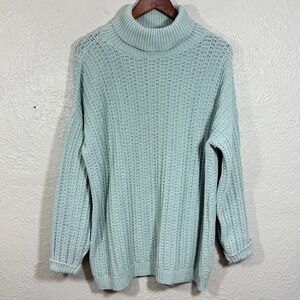 Vtg 90s Sweater Lg USA Made Turtleneck Chunky Knit Cotton Pastel Mint Cherokee‎